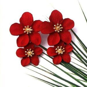 Thalia Blooms Florets Wine Red Tiered Flower Earrings Gift Packaged
